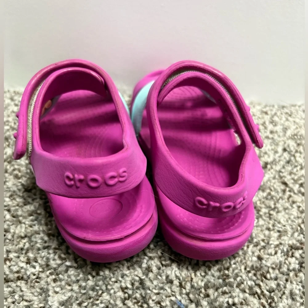 Crocs Waterproof Kids Velcro strapped Fuchsia Flower Sandals Size 12c